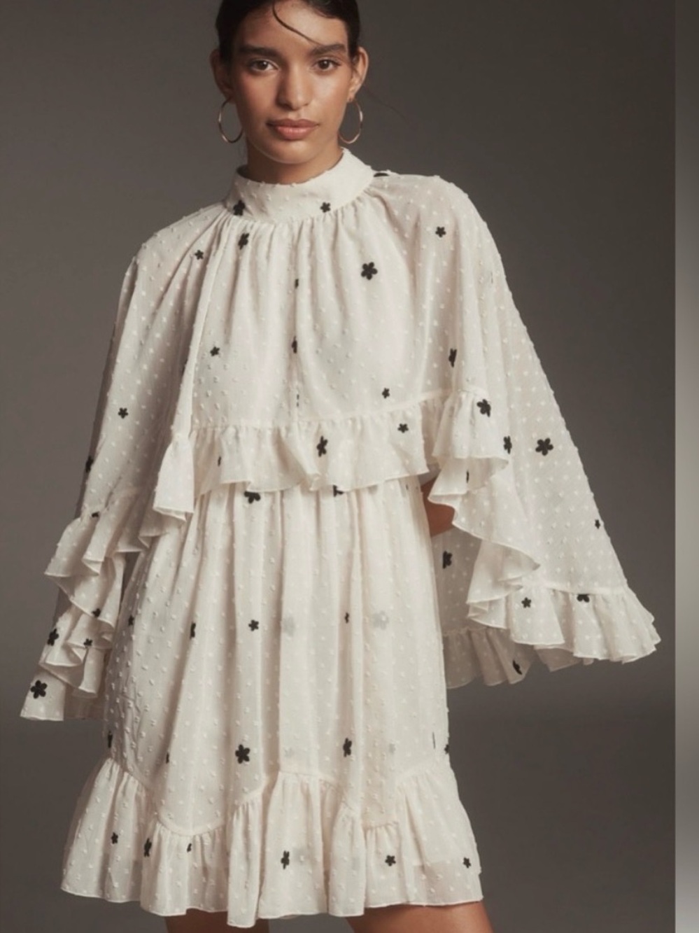 NWT Mare Mare Embroidered Chiffon Cape Swing Mini Dress M